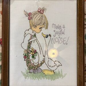 Precious Moments Embroidered Art with Girl and Goose - Pink and Green